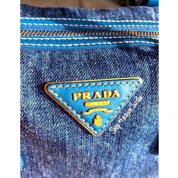 PRADA Bauletto Handbag Denim Shoulder Bag Crossbody Convertible Hand Bag - Picture 2 of 7